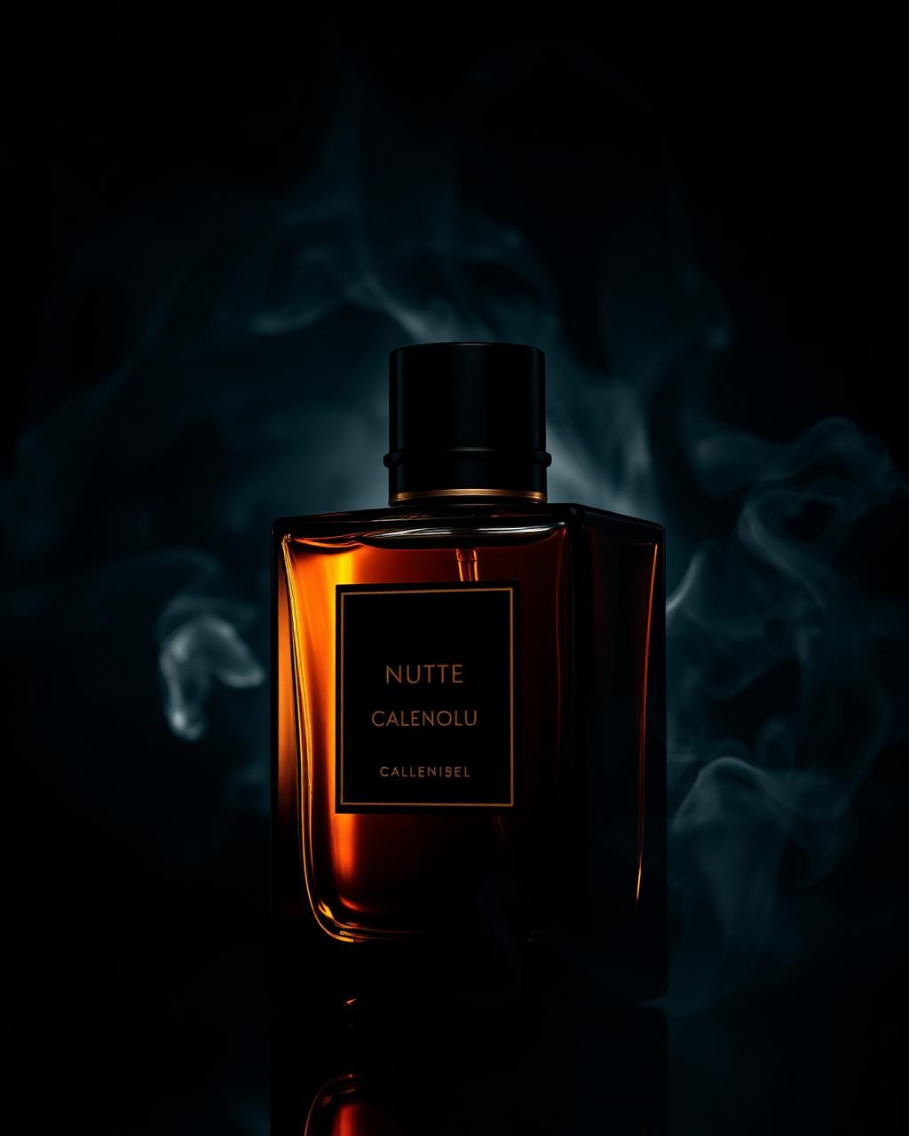 Signature Evo Scents luxury perfume bottle in dark noir setting
